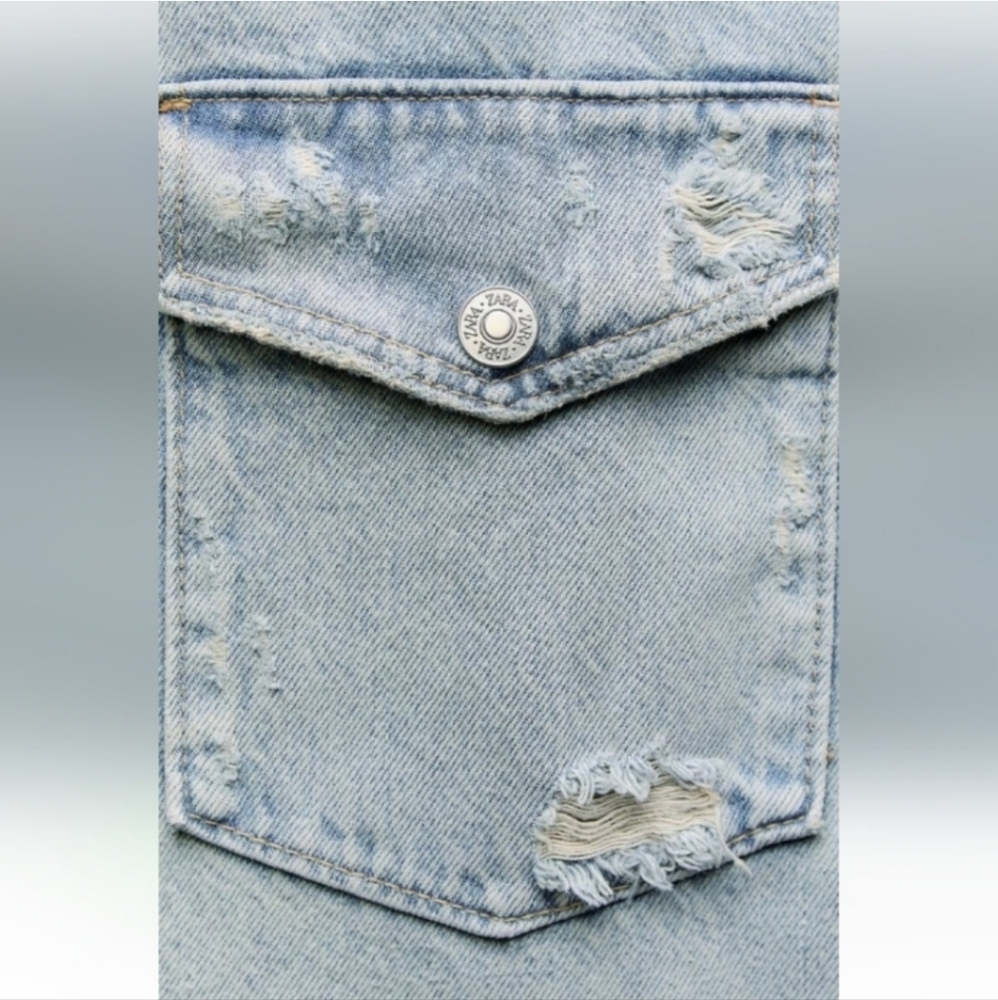 RIPPED TRF DENIM OVERSHIRT SIZE XS - Picture 4 of 5